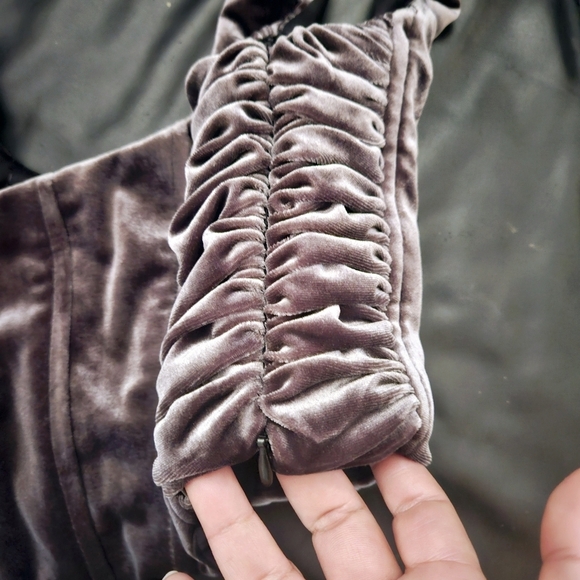 Zara Velour Velvet Metal Gray Stretchy Corset Ruched Crop Top Sz M - Picture 5 of 9